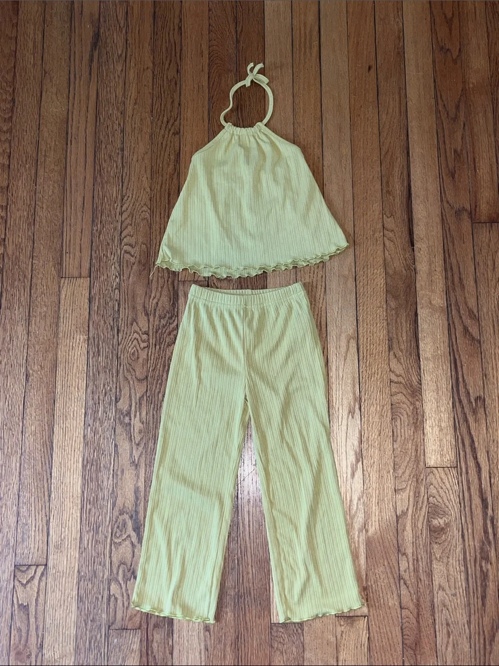Toddler Girls 4T ribbed halter top and straight leg pants in mustard yellow gold